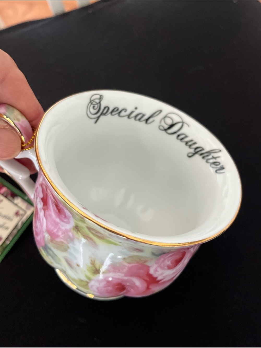 Rare cup “Special Daughter" Pink Floral Gold-Trim Porcelain Teacup NEW
